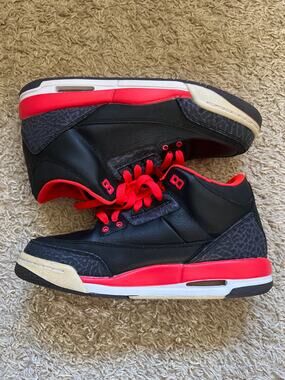 Air Jordan 3 Retro Crimson Black Size 6 Youth - Authentic - Free Shipping